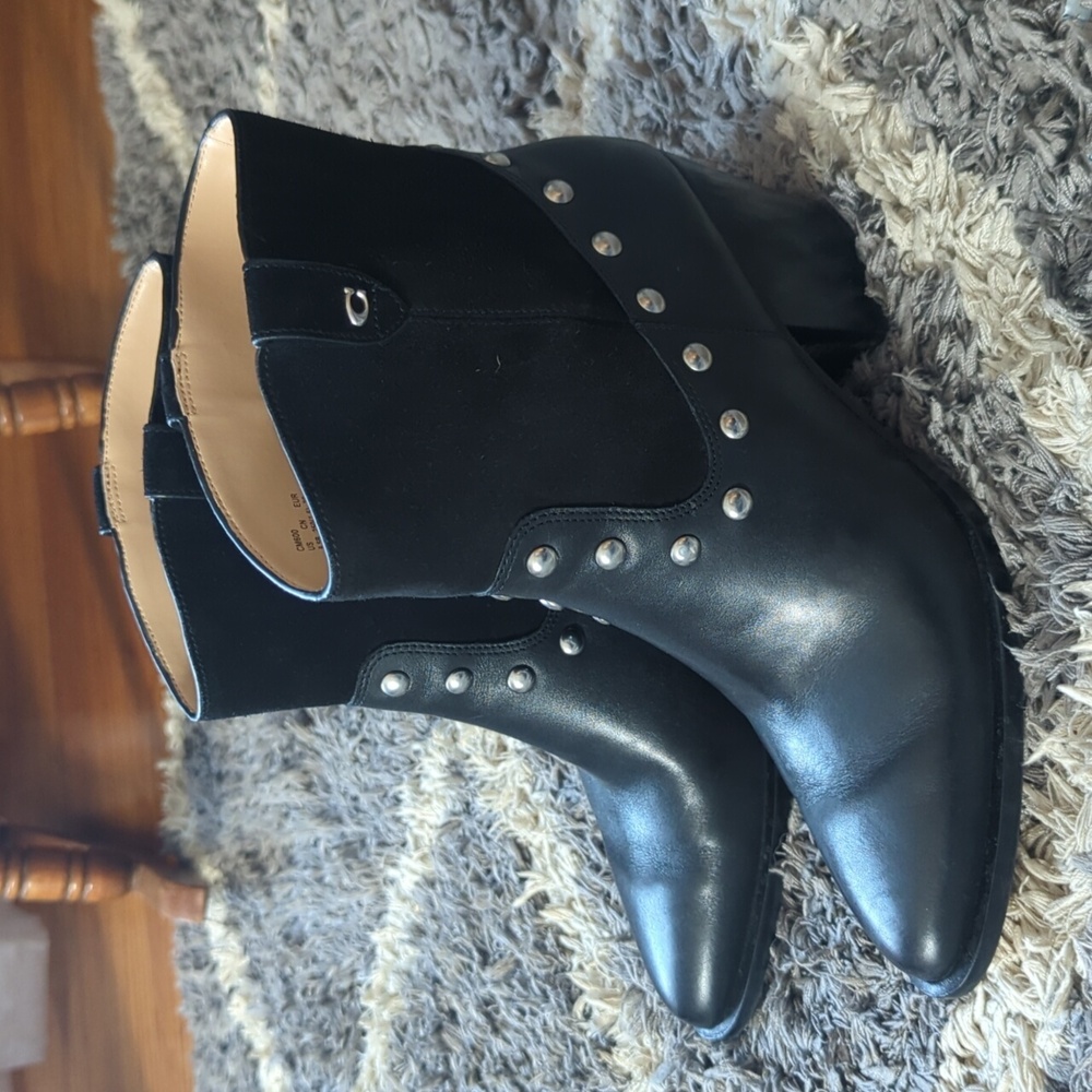COACH Pauline Leather Suede Bootie Black 8.5 B Womens Studded Western Ankle Boot - Picture 7 of 8